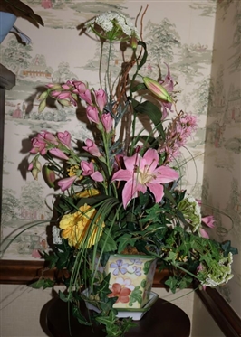 Andrea by Sedak Cache Pot with Attractive Floral Arrangement - Pot is 5 1/2" Tall Arrangement 24" Tall 