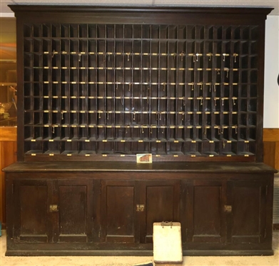Leeland Hotel - Danville, VA - Key Sorter Cabinet / Cupboard - Top with 208 3 by 5 Key / Main Cubbies and 13 5by 6 Cubbies - Base with 3 Double Door Cabinets - Shelves Inside - Cubbies Have...