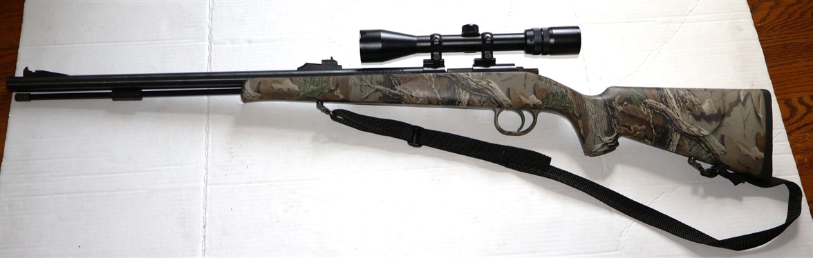 Traditions Made in Spain .50 Caliber Lightning Bolt Action Muzzle Load Black Powder Rifle -  Composite Stock with Camo Finish - With Swift Scope 