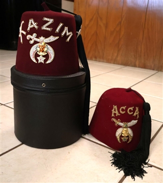 2 Shriners Fez Hats - Kazim with Case and ACCA without 
