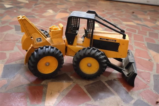 Ertl Die Cast  John Deere Tractor with Push Blade and Attachment with Winch - Number 590 - Large Model Tractor 8 Tall 15 Long 