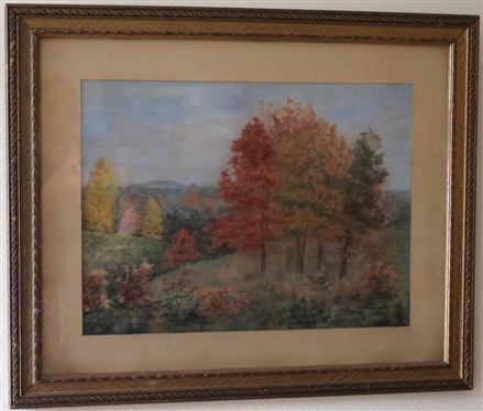 Original Pastel Drawing of Fall Foliage - Signed E.D.? In Lower Left Corner - Framed and Matted - Frame is 18 1/2 By 22 1/2 