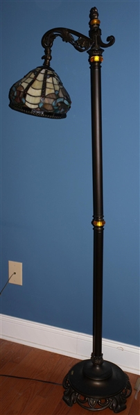 Antiques Roadshow Dale Tiffany Inc. Leaded  Glass Floor Lamp - Heavy Scrolled Metal Base - Beautiful Leaded Glass Shade - Foot Operated Switch - Lamp is 63" Tall - 