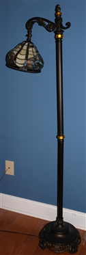 Antiques Roadshow Dale Tiffany Inc. Leaded  Glass Floor Lamp - Heavy Scrolled Metal Base - Beautiful Leaded Glass Shade - Foot Operated Switch - Lamp is 63" Tall - 