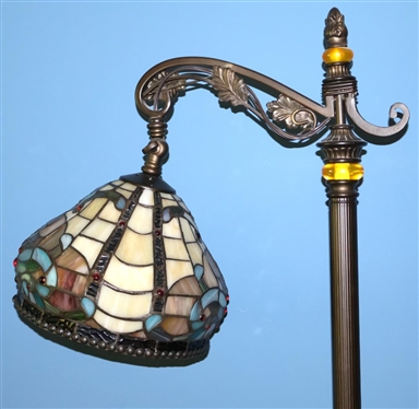 Antiques Roadshow Dale Tiffany Inc. Leaded  Glass Floor Lamp - Heavy Scrolled Metal Base - Beautiful Leaded Glass Shade - Foot Operated Switch - Lamp is 63 Tall - 