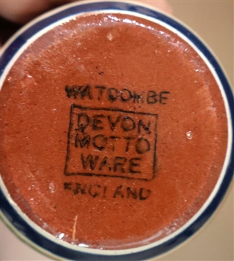 Large Collection of Devon Motto Ware - 10 Pieces  - English Pottery with Hand Painted Mottos Pieces include Individual Cream Pitchers, Small Plates, Tumbler, and Soap Dish (Repaired) - Sundial...
