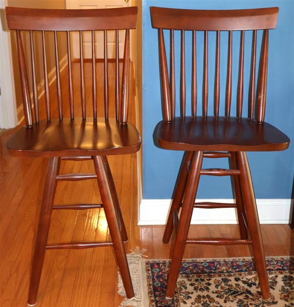 Pair of Swivel Bar Stools - Cherry Finish - Swivel Seats with Spindle Backs - 25 1/2" Tall To Seat 
