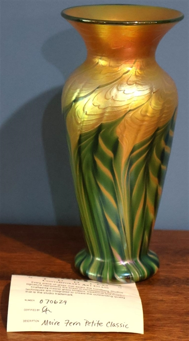 Beautiful Lundberg Studios Contemporary Art Glass Vase Moire Fern Petite Classic Number 070629 - Beautiful Vase with Original Certificate - Vase is 7 1/4 Tall 