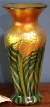 Beautiful Lundberg Studios Contemporary Art Glass Vase Moire Fern Petite Classic Number 070629 - Beautiful Vase with Original Certificate - Vase is 7 1/4 Tall 