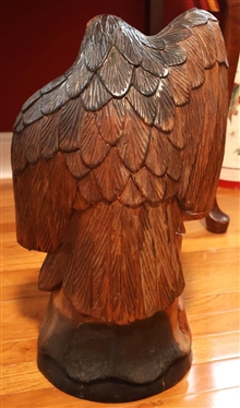 Awesome Carved Native American Indian with Bear and Eagle - Hand Carved From Single Piece of Wood - 18 1/2 Tall 