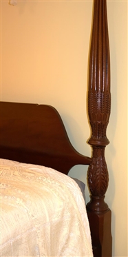 Craftique Mahogany Carved Poster Bed Queen Size - Ornately Carved Posts, Wood Rails, With Canopy  - Hand Made Crotched Canopy with Tassels -  NO BEDDING 