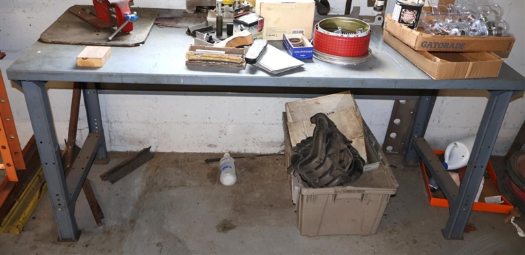 Heavy Duty 6 Foot Metal Shop Table - NO CONTENTS - 34 Tall 72 Long by 32 