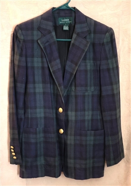 Lauren by Ralph Lauren Navy and Green Plaid Linen Blazer - Size 4