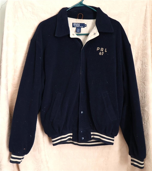 Vintage POLO Ralph Lauren Varsity Style Jacket - Fleece with PRL 67 on Front Back With POLO Applique - Size Medium 