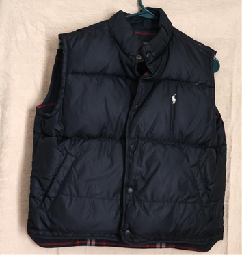 Polo By Ralph Lauren Reversible Down Filled Vest - Navy to Navy, Red and White Plaid - Size Large 