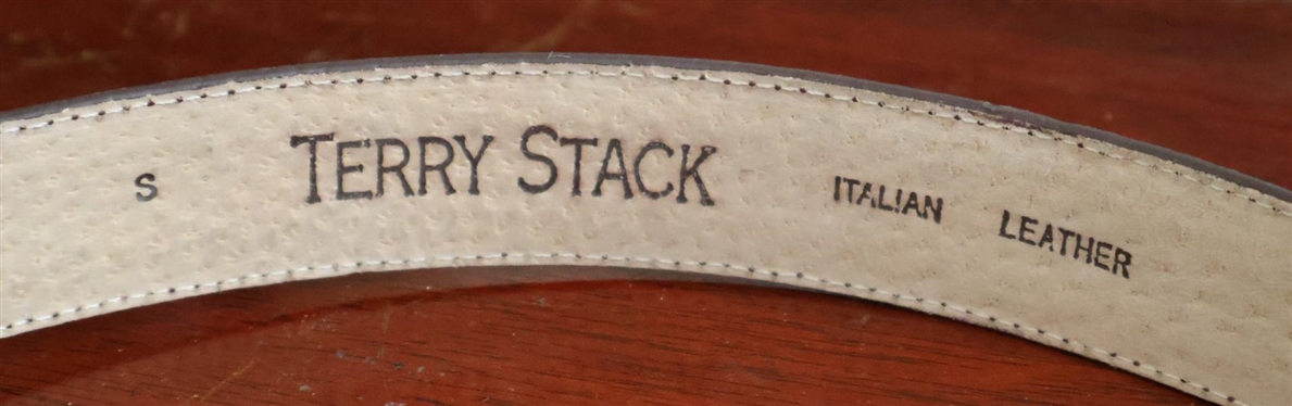 Terry Stack Italian Leather Belt with Velcro Closure - Sliding Silver Tone Buckle - Size Small 