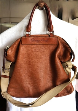 Dooney & Bourke - Genuine Florentine Vacchetta Leather Handbag - Brown Pebbled Leather with Leather Handles and Canvas Strap - Some Rubbing to Leather 