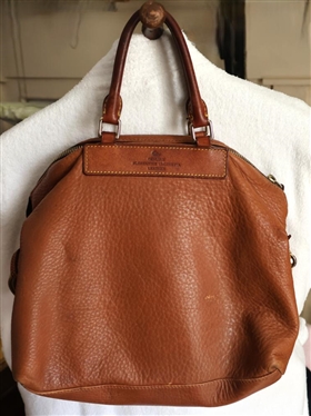 Dooney & Bourke - Genuine Florentine Vacchetta Leather Handbag - Brown Pebbled Leather with Leather Handles and Canvas Strap - Some Rubbing to Leather 