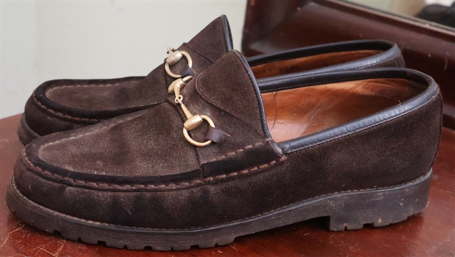 Vintage Brown Suede Gucci Horse Bit Loafers - Size 8 1/2 B
