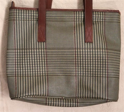 Polo Ralph Lauren  Glen Plaid Tote / Purse with Exterior Pocket - Brown Leather Straps 12 Tall 14  Wide 