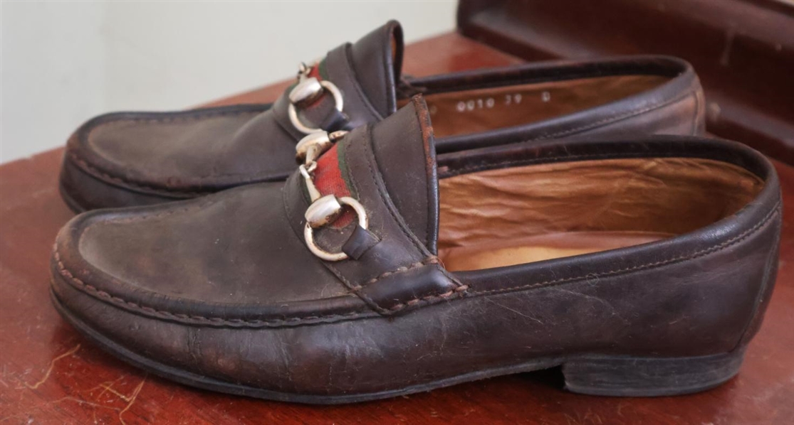 Vintage Brown Leather Gucci Horsebit Loafers - Size 39 D - Worn Condition 