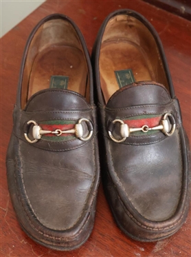 Vintage Brown Leather Gucci Horsebit Loafers - Size 39 D - Worn Condition 