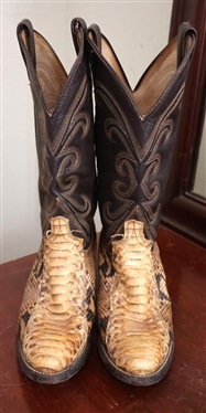 Abilene Boots Python Snakeskin and Brown Leather Boots - Size 7 B