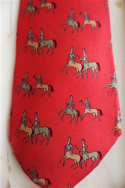 Hermes Silk Equestrian Pattern Tie - Pink Background with Original Hermes Orange Box 