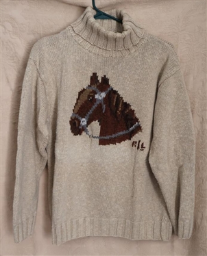 Exclusive Hand Knit for Lauren Ralph Lauren - Size Small Turtle Neck Sweater with Horse Head -Small Hole / Pull Near Horse Neck - Needs Mending 