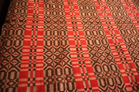 Exceptional 19th Century Hand Loomed 3 Piece Coverlet - Red, White, and Brown - 85 By 111 