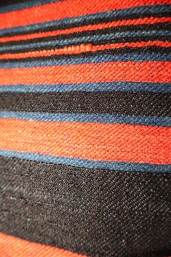 Handsome 3 Piece Handwoven Coverlet  - Black, Blue / Green, and Red - - 87 by 99 - Few Minor Holes and Tear / Fraying Near Top Edge