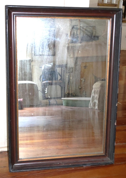 Walnut Framed Mirror with Gold Border - Frame is 32" by 22" - Some Small Chips on Right Side of Frame 