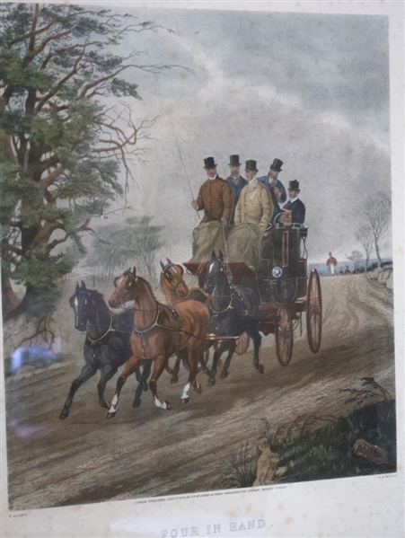 "Four In Hand" Framed Equestrian Etching - London Published Aug 1st 1878 By G.P. McQueen - Attractively Framed and Matted - Frame is 27" By 24 1/2" - Some Overall Foxing