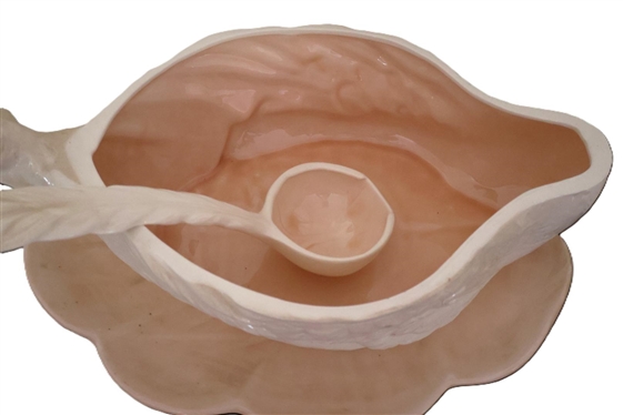 Hand Painted Ceramic Swan Tureen - with Ladle and Underplate - Wedding Gift in 1983 - Swan Measures 16 Long  By 9 Tall 