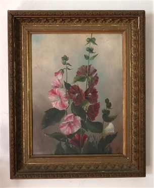 Original 1884 Oil on Board Painting of Fox Glove Flowers - Signed and Dated IPR 84 in Lower Right Corner - Framed in Period Gold Gilt Frame - Frame is 20 1/4" By 16 1/2"