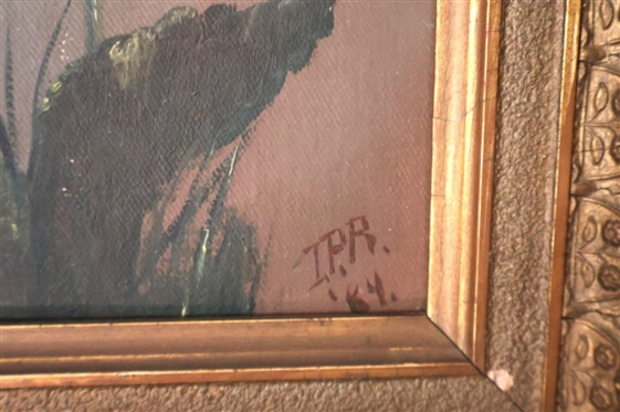 Original 1884 Oil on Board Painting of Fox Glove Flowers - Signed and Dated IPR '84 in Lower Right Corner - Framed in Period Gold Gilt Frame - Frame is 20 1/4 By 16 1/2