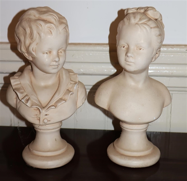 Pair of Alexander Backer Co. Chalkware Busts - Victorian Children - Each is 9 3/4" Tall 