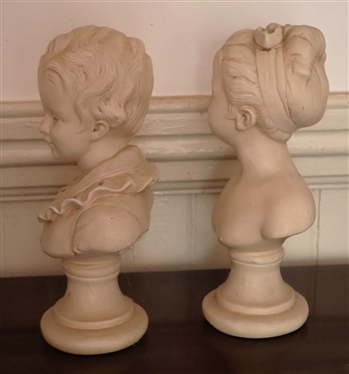 Pair of Alexander Backer Co. Chalkware Busts - Victorian Children - Each is 9 3/4 Tall 