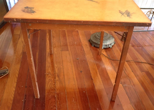 Folding Card Table with Game Birds on Top - Flying Pheasant, Quail, Grouse, and Doves - Signed G.G. - Table is 28 Tall 30 by 30 