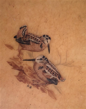 Folding Card Table with Game Birds on Top - Flying Pheasant, Quail, Grouse, and Doves - Signed G.G. - Table is 28 Tall 30 by 30 