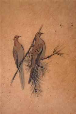 Folding Card Table with Game Birds on Top - Flying Pheasant, Quail, Grouse, and Doves - Signed G.G. - Table is 28 Tall 30 by 30 