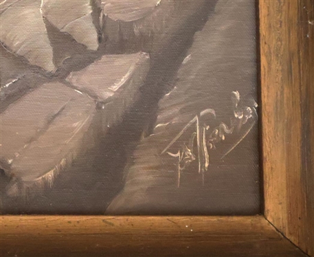 Artist Signed Oil on Canvas Painting of Ancient Roman Ruins - Signed in Lower Right Corner - Framed - Frame is 22 By 32 