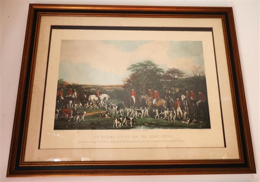Sir Richard Sutton and The Quorn Hounds Equestrian Fox Hunt Engraving - Published in London Nov. 14 1855, Engraved by Frederick Bromley Painted by Francis Grant - Framed and Double Matted - Frame...