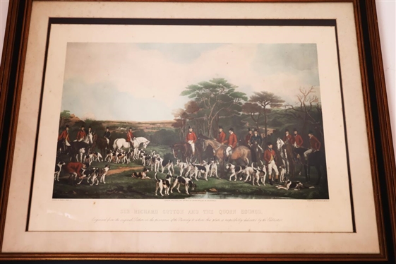 Sir Richard Sutton and The Quorn Hounds Equestrian Fox Hunt Engraving - Published in London Nov. 14 1855, Engraved by Frederick Bromley Painted by Francis Grant - Framed and Double Matted - Frame...