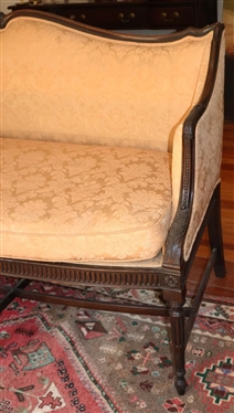 Sheraton Federal Style Wood Framed Sofa - Mahogany Finish with Reeded Legs and Apron - Flower and Folate Accents - Highly Detailed Wood Frame with Shell Crest - Down Filled Seat Cushion - Settee is...