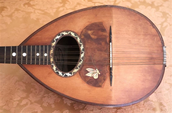 Beautiful Italian Bowl Back Mandolin - Fabrica di Stramenti armoniei Anno 1898 - Original Label Inside - Beautiful Inlay Work with Mother of Pearl Butterfly 