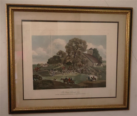 The Surrey Foxhounds 1824 Colonel Jollyffe's Hounds Meeting at Chipstead Church - Hand Colored Engraving Attractively Framed and Matted - Frame is 25 By 29 