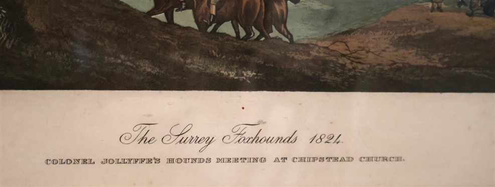 The Surrey Foxhounds 1824 Colonel Jollyffe's Hounds Meeting at Chipstead Church - Hand Colored Engraving Attractively Framed and Matted - Frame is 25 By 29 
