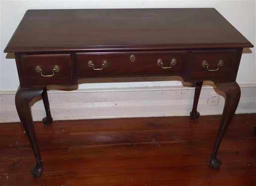 The Princess Anne Dressing Desk by  Henkel Harris - Virginia Galleries - Mahogany with Brass Hardware - Locking Drawer with Key - Original Cloth Label and Paper Tag - Desk is 30 Tall 42 by  20...
