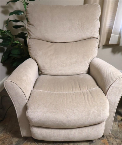 Taupe Petit La -Z- Boy Rocker Recliner - Very Clean - Used with Seat Cover 